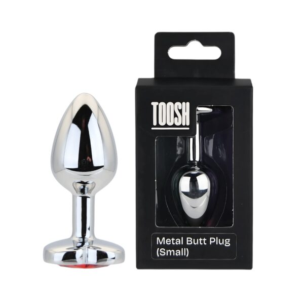 Toosh Heart Shaped Silver Butt Plug with Red Stone Small