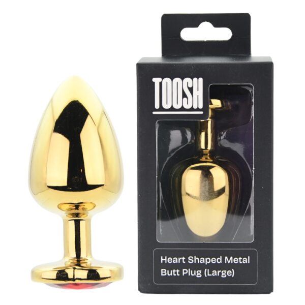 Toosh Heart Shaped Gold Butt Plug with Red Stone Large