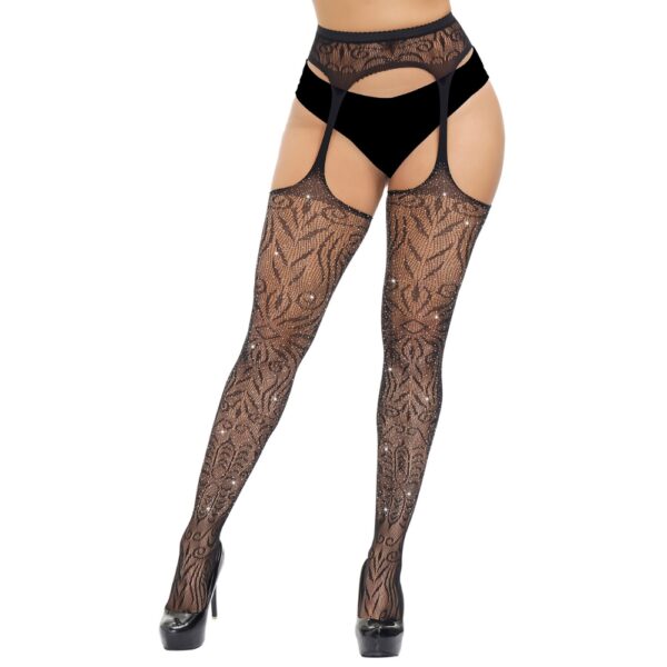 n12903-lace-by-loving-joy-plus-size-suspender-tights-with-rhinestone Lace by LJ Plus Size Suspender Pantyhose with Rhinestones