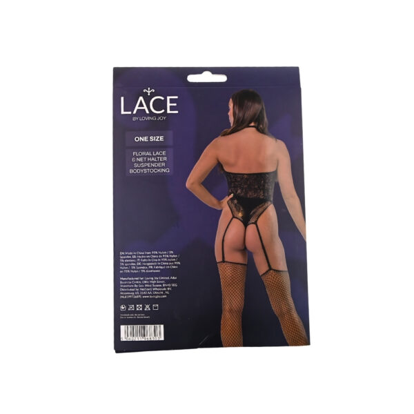 n12918-lace-by-lj-floral-lace-and-net-halter-suspender-bodystocking-black-pkg-bk Lace by LJ Floral Lace & Net Halter Suspender Bodystocking Black
