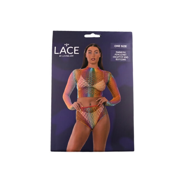 Lace by LJ Rainbow Fence Net Crop Top and Bottoms