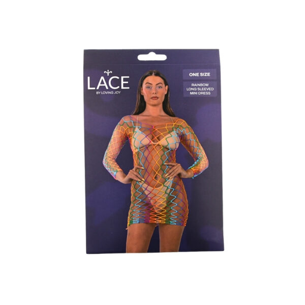 n12937-lace-by-lj-long-sleeved-mini-dress-pkg Lace by LJ Rainbow Long Sleeved Mini Dress