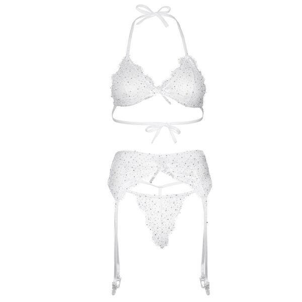 Leg Avenue Lace Bra Top, String and Garter Belt White
