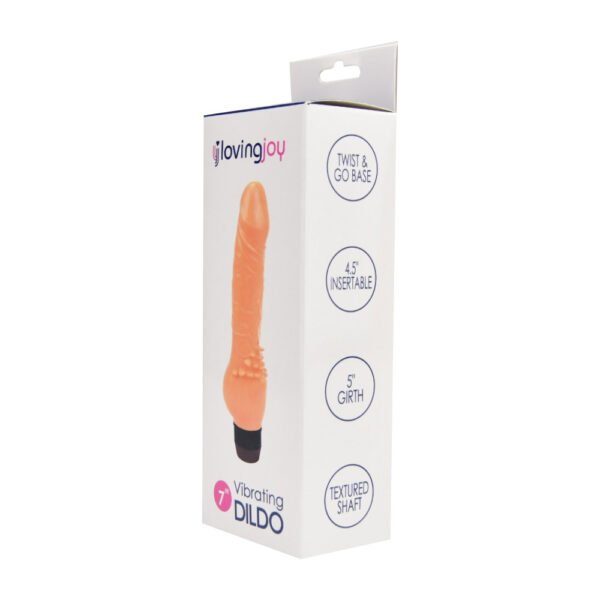 Loving Joy Bully Boy retail packaging box showing feature callouts for twist and go base, insertable length, girth and textured shaft