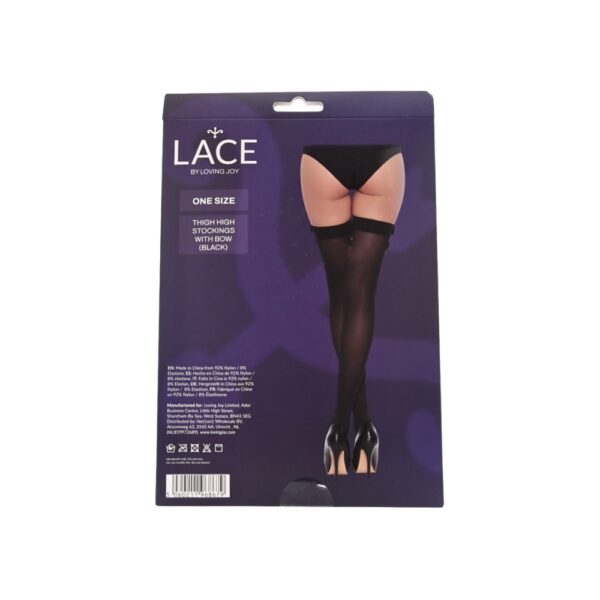 ns8100-lace-by-lj-thigh-high-stockings-with-bow-black-pkg-bk Lace by LJ Thigh High Stockings with Bow