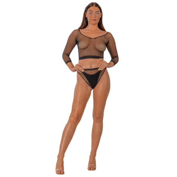 ns8102-lace-by-lj-fence-net-crop-top-and-bottoms-black-1 Lace by LJ Fence Net Crop Top and Bottoms