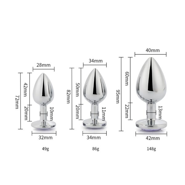 Toosh Metal Butt Plug Silver Set of 3 Clear Stone