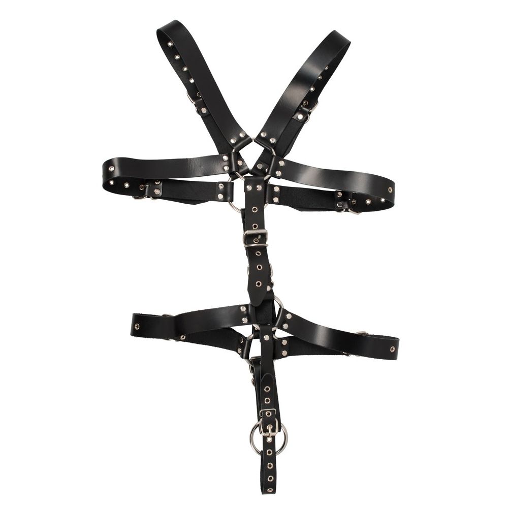 Zado Mens Leather Adjustable Harness With Cock Ring - Image 4